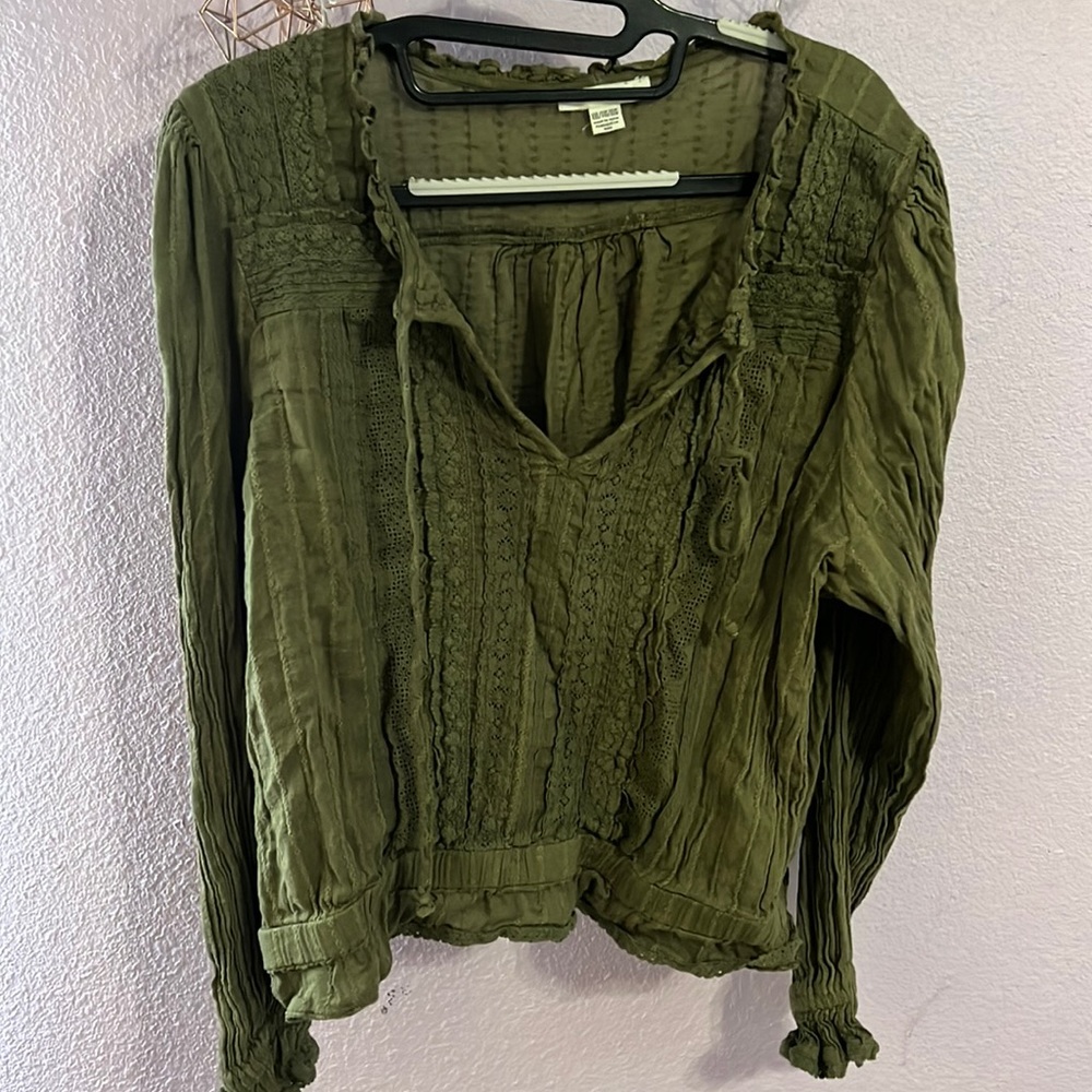 American Eagle Olive Green Long Sleeve Plus Size Blouse